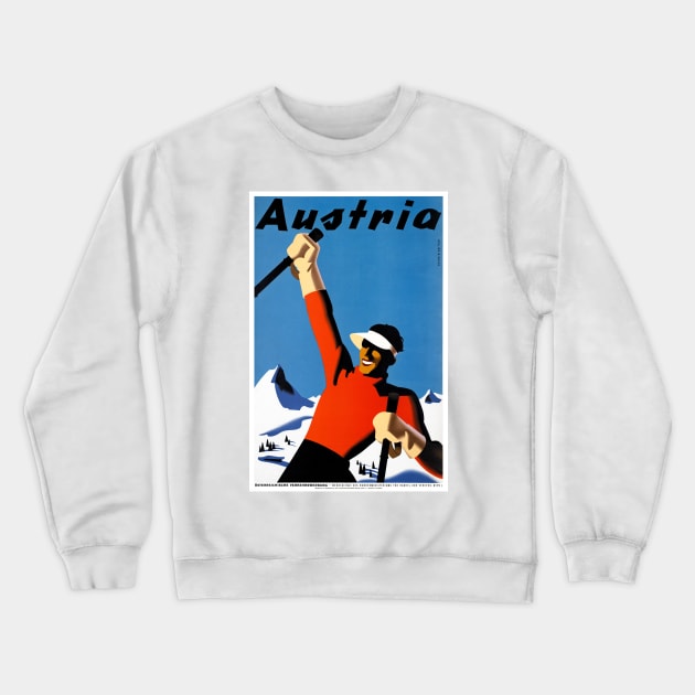 Vintage Travel Poster Austria Ski Crewneck Sweatshirt by vintagetreasure